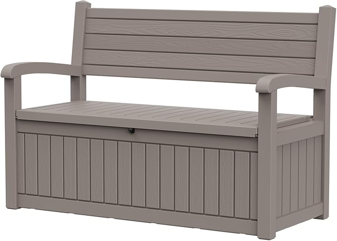 51.06" L x 24.17" W x 35.24" H Outdoor Storage Bench - 70 Gallon Weather-Resistant Resin Rattan-Look Seat (500 lbs Capacity) (Grey)