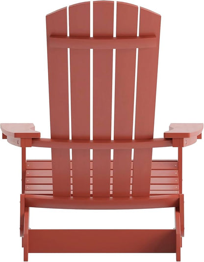 Flash Furniture Charlestown Folding Adirondack Chair - Red - Poly Resin - Indoor/Outdoor - Weather Resistant - Set of 4