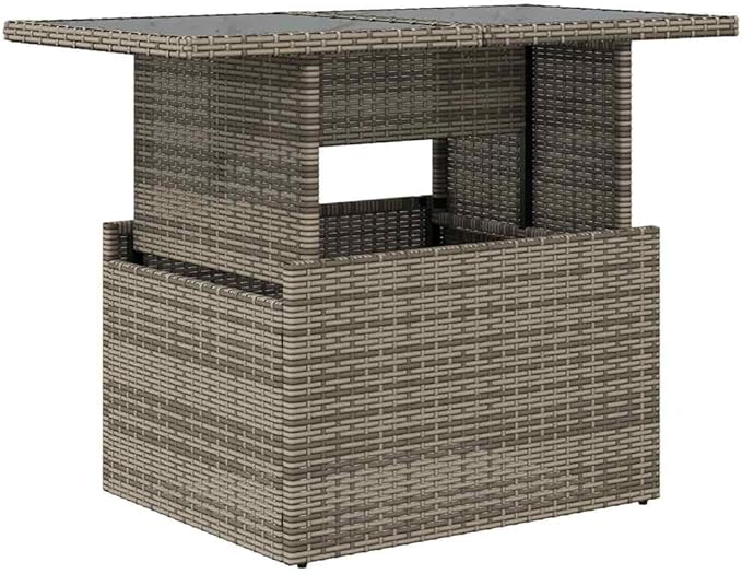 Grey PE Rattan Outdoor Coffee Table with Tempered Glass - Photo 2