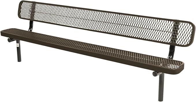 COATEDOUTDOORFURNITURE Coated Outdoor Furniture Heavy-Duty Outdoor Bench Thermoplastic Coated, Expanded Metal, Commercial-Grade Seating, Made in America (Inground with Back, 8 Ft, Textured Brown)