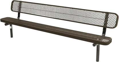 COATEDOUTDOORFURNITURE Coated Outdoor Furniture Heavy-Duty Outdoor Bench Thermoplastic Coated, Expanded Metal, Commercial-Grade Seating, Made in America (Inground with Back, 8 Ft, Textured Brown)