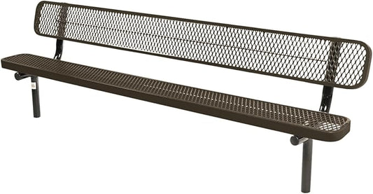 COATEDOUTDOORFURNITURE Coated Outdoor Furniture Heavy-Duty Outdoor Bench Thermoplastic Coated, Expanded Metal, Commercial-Grade Seating, Made in America (Inground with Back, 8 Ft, Textured Brown)