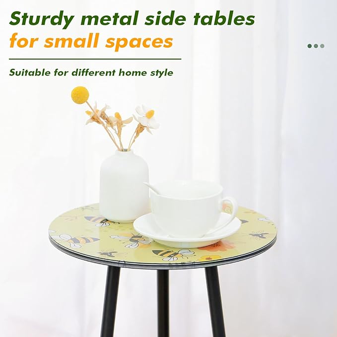 Metal Outdoor Side Tables Set of Two Small Outside Round End Table for Patio Modern Accent Garden Corner Table for - Photo 4