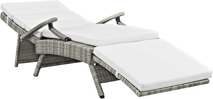 Modway Envisage Outdoor Patio Wicker Rattan Chaise Lounge in Light Gray White