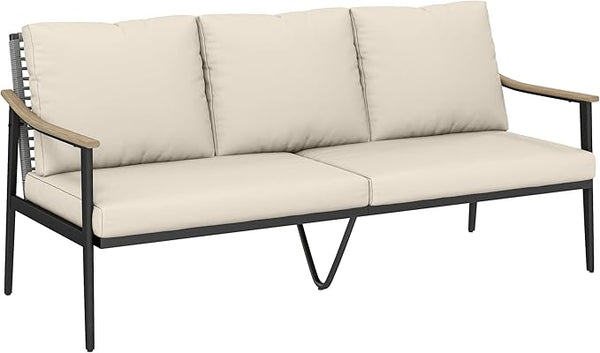 Outsunny Outdoor Patio Couch, 3 Seater Outdoor Sofa with Wood-Effect Armrests and Wicker Backrest, Outdoor Patio - Photo 1