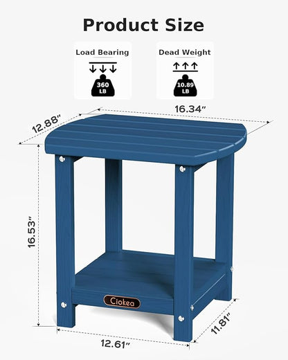 Ciokea Adirondack Outdoor Side Table, 2-Tier Sturdy Patio End Table Weather Resistant, Morden Side Table for Patio, Pool, Porch, Navy Blue