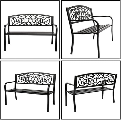 Black 50inch Outdoor Garden Bench,Patio Park Bench with Backrest,Bench Chair for Porch,Porch Loveseat,Outdoor Garden Bench Park Bench, Patio Bench Chair 50"" L x 24"" W x 33"" H, 1