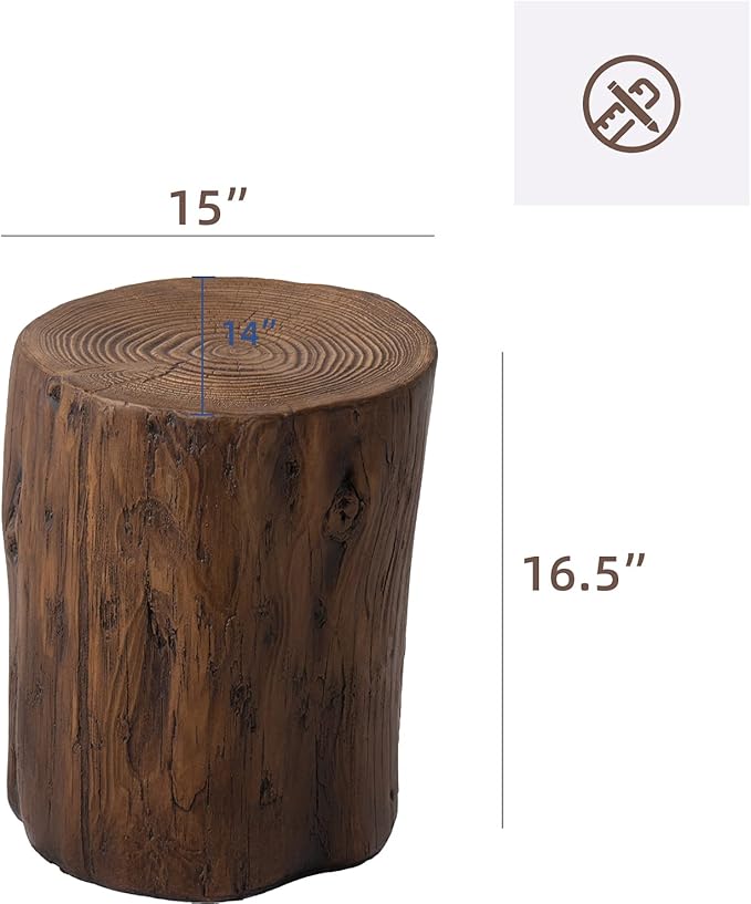 HOMPUS Concrete Outdoor Side Table, Tree Stump Modern Round Accent Table - Photo 3