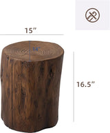 HOMPUS Concrete Outdoor Side Table, Tree Stump Modern Round Accent Table - Photo 3