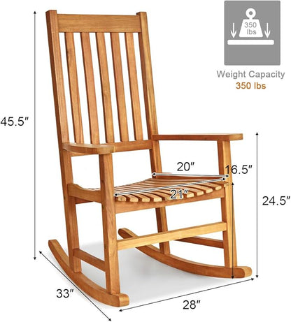 Giantex Rocking Chair Acacia Wood Frame, Porch Rocker Outdoor& Indoor for Garden, Lawn, Balcony, Backyard and Patio Porch Rocker (2, Natural)