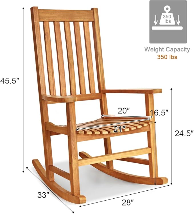 LDAILY Moccha Outdoor Rocking Chair, Acacia Wood Frame, Porch Rocker for Garden, Lawn, Balcony, Backyard and Patio (1, Natural)