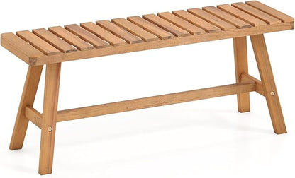 Tangkula Acacia Wood Outdoor Garden Bench, 2-Person Patio Backless Bench with Slatted Seat, 800 lbs Capacity, Outside Dining Bench for Front Porch, Balcony and Entryway (1,Natural)