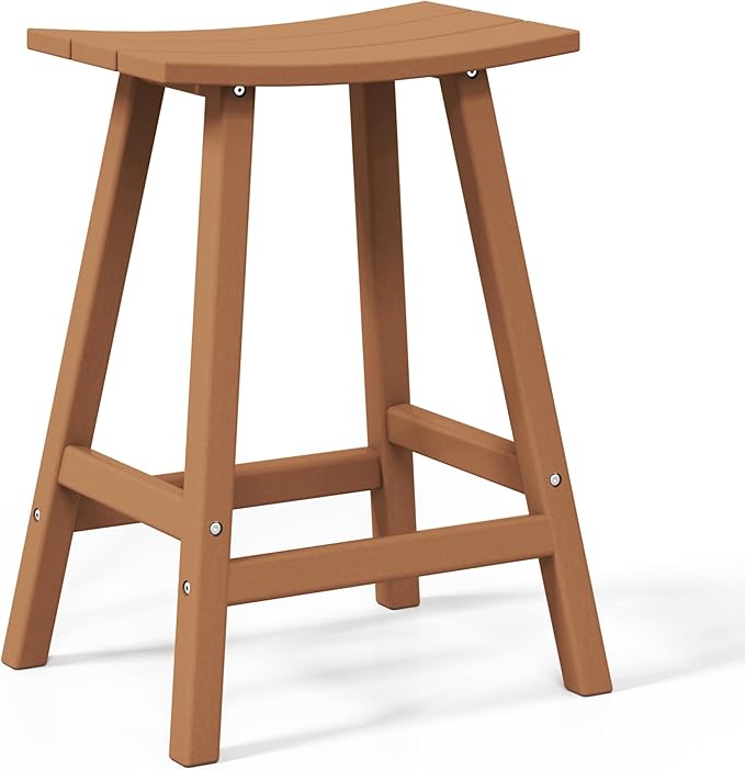 WestinTrends Malibu 24 Inch Outdoor Bar Stools, All Weather Resistant Poly Lumber Adirondack Counter Height Stools, Teak - Photo 7