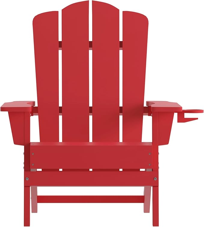 Flash Furniture Newport Adirondack Chairs with Cup Holders, Weather Resistant Poly Resin Adirondack Chairs, Set of 4 - Photo 10