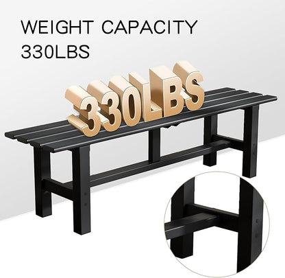 TECSPACE 59 Inches Aluminum Outdoor Weatherproof Bench Backless, 330 LBS Bearing Capacity Garden Porch Bench, Black