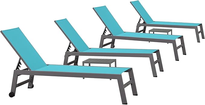 PURPLE LEAF Patio Chaise Lounge Set for 4 Outdoor Chaise Lounge Chair with Aluminum Frame and Easy-to-Move Wheels Pool - Photo 1