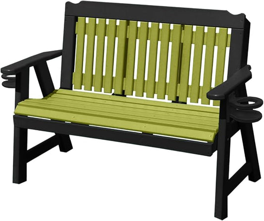 3-Person 5FT Plastic Poly Lumber Wood Cup Holders Bench Amish Craftsmanship Made in USA HDPE with No wood fibers Memorial Patio Outdoor Garden Porch Church Logan Series Signature design 800 lbs Limit