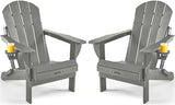Ciokea Folding Adirondack Chair 2 Pack, Patio Adirondack Chair Weather Resistant, Plastic Fire Pit Chair with Cup Holder - Photo 1