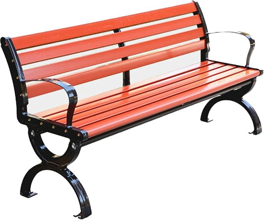 Garden Bench, Outdoor Metal Bench, Bench Park with Armrests and Backrests, Wooden Bench Patio for Garden, Porch, Yard, Slatted Seat(150cm/59in)