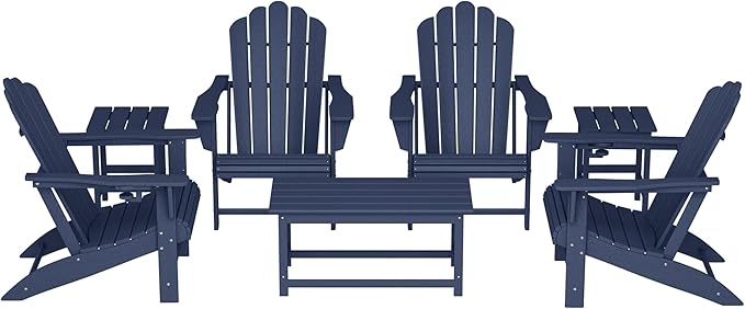 Costaelm Lakeview 7-Piece HDPE Outdoor Patio Furniture Adirondack Conversation Set, Navy Blue