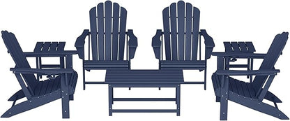 Costaelm Lakeview 7-Piece HDPE Outdoor Patio Furniture Adirondack Conversation Set, Navy Blue