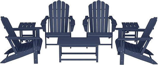 Costaelm Lakeview 7-Piece HDPE Outdoor Patio Furniture Adirondack Conversation Set, Navy Blue