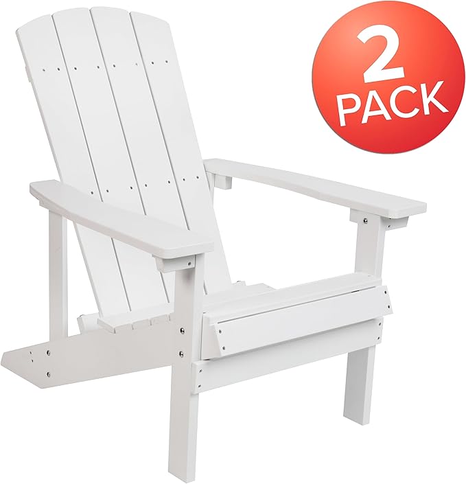 Flash Furniture Charlestown Poly Resin Adirondack Chair - White - All Weather - Indoor/Outdoor - Set of 2