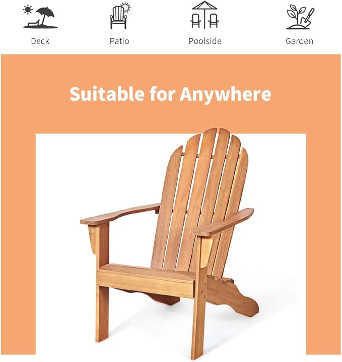 Giantex Adirondack Chair Set of 2 Acacia Wood Outdoor Chairs with 350 lbs Weight Capacity, Lounge Chair Armchair for Yard, Patio, Garden, Poolside, Balcony, Deck Fire Pit Chairs, Natural
