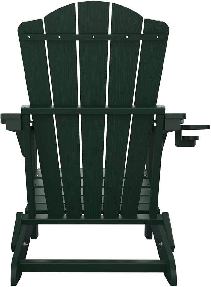 Folding Adirondack Chair, HDPE All-Weather Outdoor Chair with Cup Holder, Wooden Textured, Fire Pit Chair - Photo 10