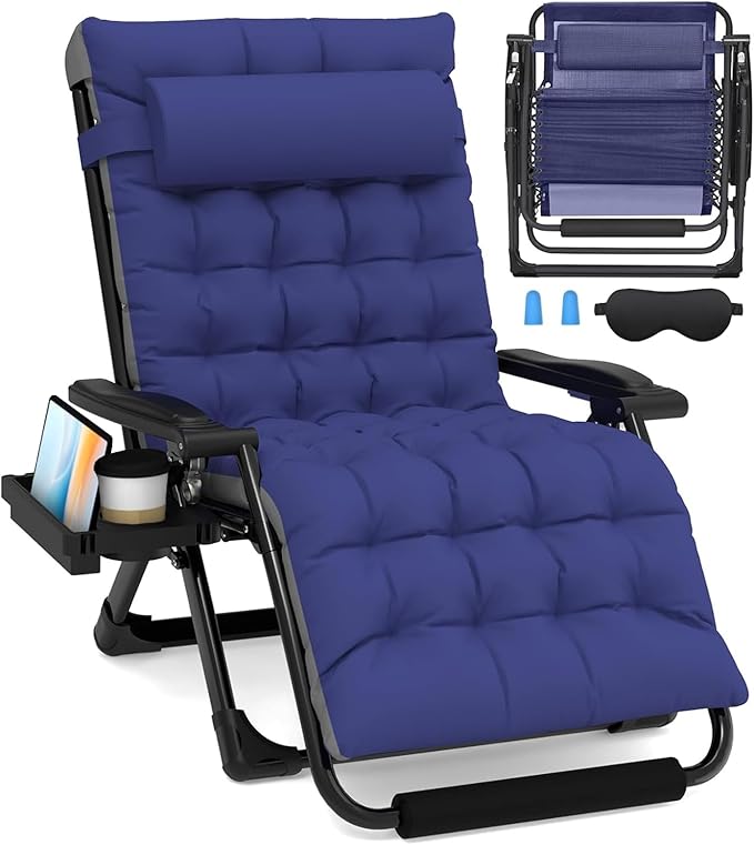 Slendor Zero Gravity Chair Oversized, 33In XXL Reclining Lounge Chair with Removable Cushion, Cup Tray, Footrest - Photo 1