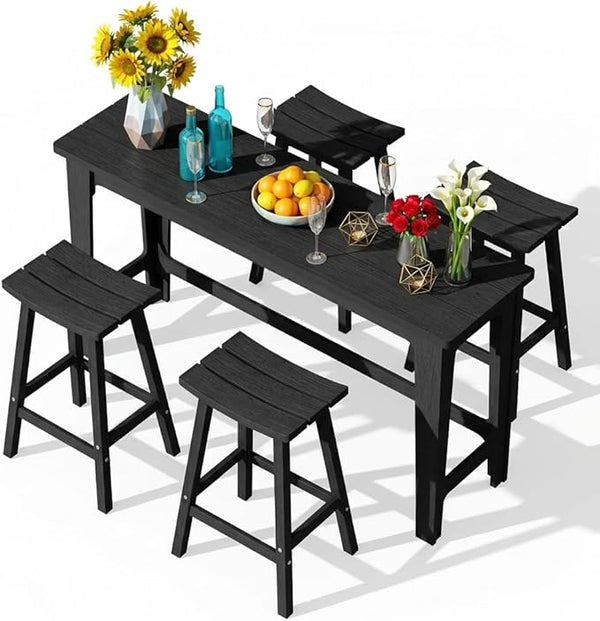 Ciokea 5 Pcs Outdoor Bar Height Table and Stools Set, 60" Extra Long Rectangle High Top Table and 4 Backless Bar Stools - Photo 1