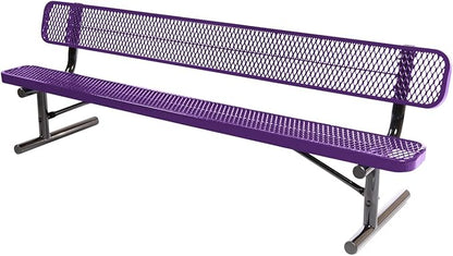 COATEDOUTDOORFURNITURE Coated Outdoor Furniture Heavy-Duty Portable Outdoor Bench Thermoplastic Coated, Expanded Metal, Commercial-Grade Seating, Made in America (Portable with Back, 8 Ft, Purple)