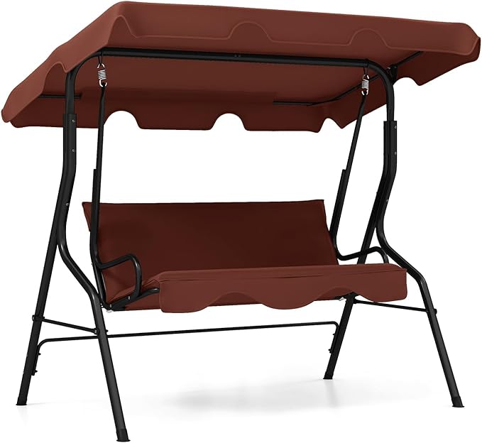 RELAX4LIFE 3-Person Porch Swing Chair - Outdoor Swing w/Adjustable Canopy, Removable Cushion & Metal Frame Stand - Photo 1