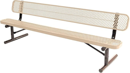 COATEDOUTDOORFURNITURE Coated Outdoor Furniture Heavy-Duty Portable Outdoor Bench Thermoplastic Coated, Expanded Metal, Commercial-Grade Seating, Made in America (Portable with Back, 8 Ft, Tan)