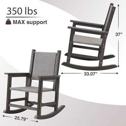 Rocking Chair Outdoor, Wicker Rocking Chair for Outside, Woven Seat & Back, All Weather Ratten Outdoor for Porch, Garden, Lawn, and Balcony (Dark)