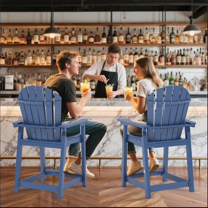 Outdoor Tall Adirondack Chair, HDPE Weather Resistant Outdoor Chair for Garden, Perfect for High Top Table & Chairs on Your Balcony, Capacity 400LBS, Navy Blue