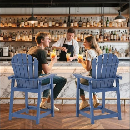 Outdoor Tall Adirondack Chair, HDPE Weather Resistant Outdoor Chair for Garden, Perfect for High Top Table & Chairs on Your Balcony, Capacity 400LBS, Navy Blue