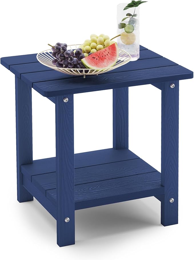 LUE BONA Adirondack Outdoor Side Table, 2-Tier Navy HDPS Patio End Table Weather Resistant, Morden Side Table for Patio - Photo 1