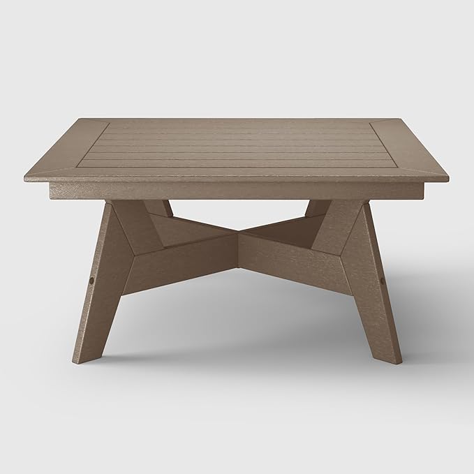WestinTrends Avalon Modern Low Outdoor Patio Square HDPE Coffee Table, Weathered Wood