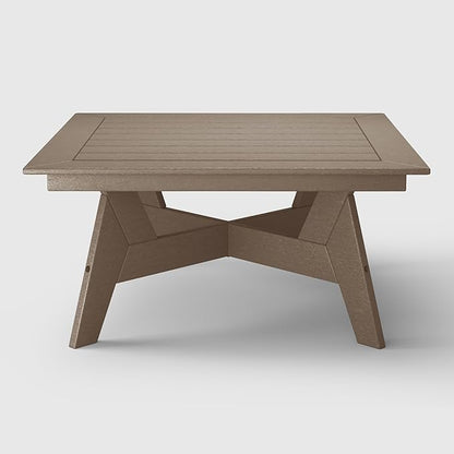 WestinTrends Avalon Modern Low Outdoor Patio Square HDPE Coffee Table, Weathered Wood