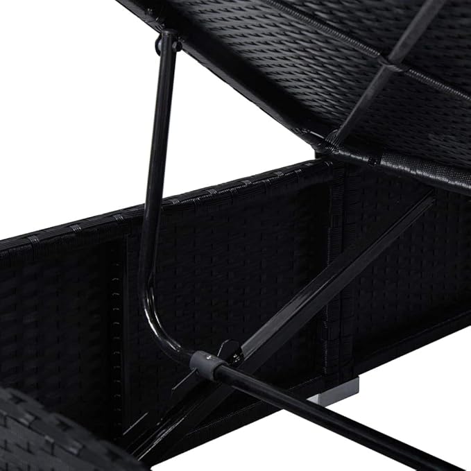 Sun Lounger with Cushion and Tea Table,Lounge Chair,Pool Chairs,Outdoor Chaise,Pool Furniture,Weather-Resistant,Easy to Maintain,Both Sides of Sunlounger Adjustable, Poly Rattan Black