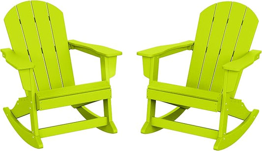 WO WESTIN OUTDOOR HDPE Laguna Outdoor Rocking Poly Adirondack Chair (Set of 2), Lime