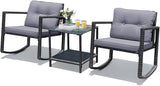 HAPPYGRILL 3 Pieces Rocking Bistro Set Outdoor Patio Conversation Set with Rocking Chairs and Coffee Table - Photo 1