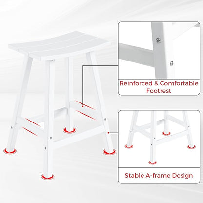 Costaelm All-Weather Bar Stools Set of 3, 24" Height Outdoor Bar Stools, Adirondack Poly Patio Bar Stool for Patio, Deck, Kitchen Counter and Garden,White