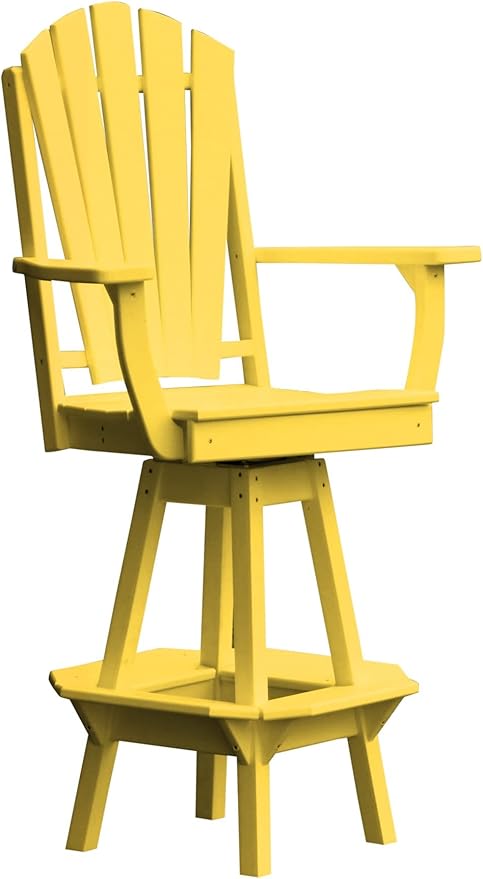 Poly Lumber Adirondack Swivel Bar Chair with Arms, Lemon Yellow
