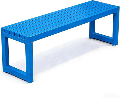 Outdoor Patio Bench Weatherproof Metal Backless Bench 3.3ft 3.9ft 4.9ft 5.9ft 2-Person Seat Porch Seating Metal Bench No Back Garden Bench Front Porch Benches Chair for Yard(Blue,3.3ft/100cm)