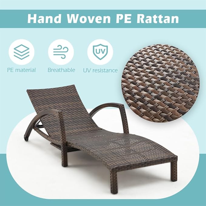 Chaise Lounge Chairs Outdoor Set of 2, Comfy Outside Wicker Patio Pool Lounge Chair w/ 5 Adjustable Back Angle - Photo 2