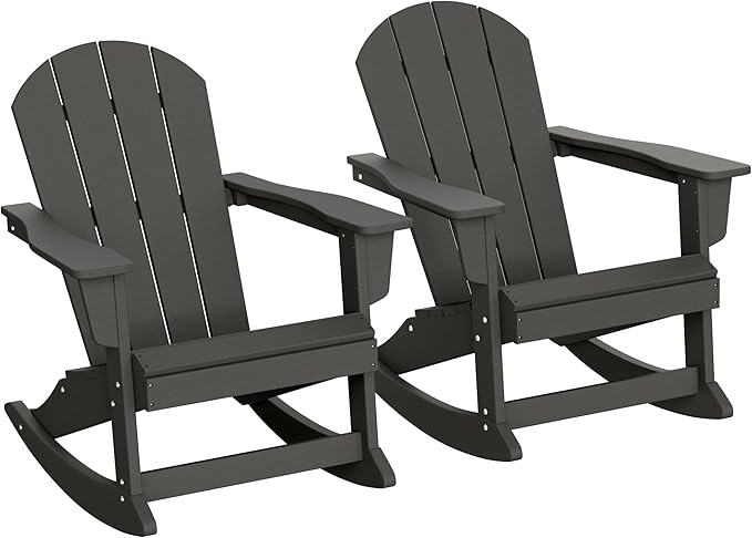 WestinTrends Malibu 2 Piece Set Outdoor/Patio Poly Adirondack Rocking Chairs (2 Seater), Gray