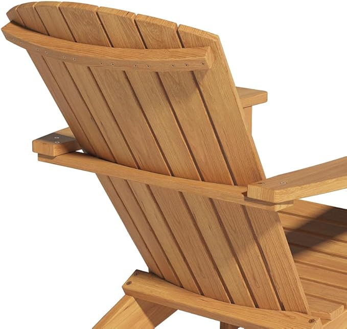 Solid Teak Wood Chair with Wide Armrest, Teak Adirondack Chair with Footrest, Durable and Weather Resistant, Wooden Lounge Chairs for Garden/Yard/Patio/Lawn（Teak Wood