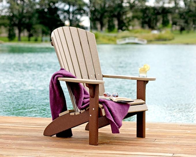 Leisure Lawns Poly Plastic Fanback Adirondack Chair, Outdoor Patio Chair - Amish Made in USA (Weatherwood)